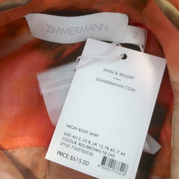 Zimmermann Vacay Tie Dye Shirt & Relaxed Pants Set Pink/Orange Silk Size 2 NEW - Picture 13 of 14